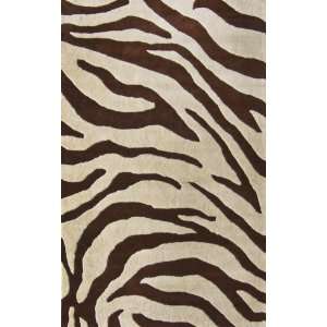   Safari Zebra Print 6 Foot Round Wool Area Rug, Brown