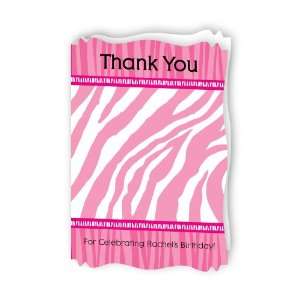 Pink Zebra   Personalized Birthday Party Thank You Cards With Squiggle 