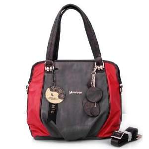  DIOU SZ011010 Red and Black Tone Leather Tote Bag: Pet 