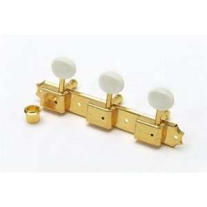  Vintage3x3 Tuning Keys Gold w/White Plastic Buttons 
