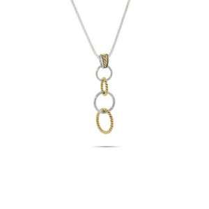  Sterling Silver and Gold Drop Circle Cable Pendant Length 