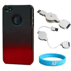 Black Red Fade iPhone 4S Cover + Retractable Data Cable 