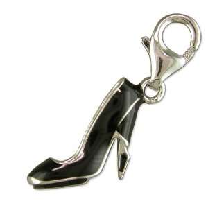  Black High Heeled Shoe Silver Clip On Charm Jewelry