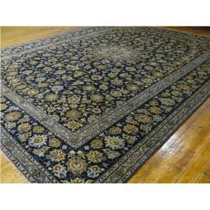  106 x 135 Navy Blue Persian Hand Knotted Wool Kashan Rug 