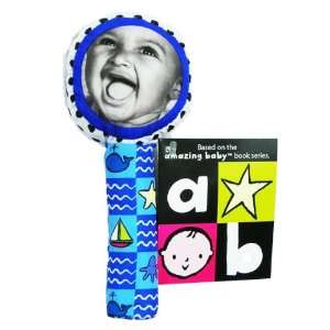  Amazing Baby Lolly Pop Squeaker Mirror Stick Rattle   Blue 