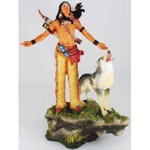  Fantasy Statue: Indian with Wolf: Patio, Lawn & Garden