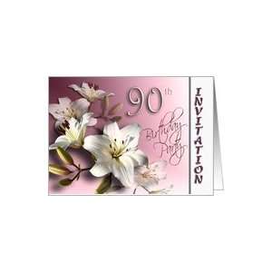  90th Birthday Party Invitation   white lilies Card: Toys 