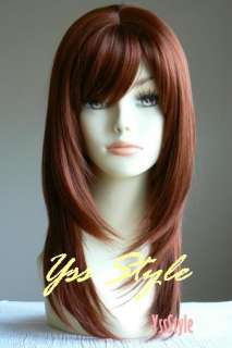   Red #130 Long Straight Copper Red Layered salon Lady Wigs Kanekalon A2