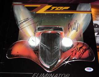 ZZ Top Autographed Eliminator Signed Gold Record LP Display PSA UACC 