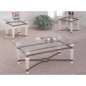   Iron Cross Bar 3PC Occasional Coffee Table & 2 Side/End Tables Set
