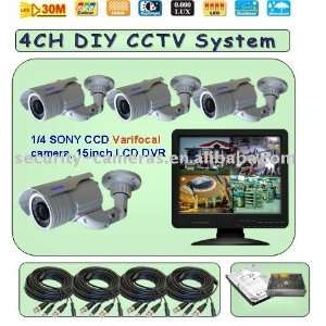   4ch 4 9mm varifocal len camera and lcd cctv dvr system: Camera & Photo