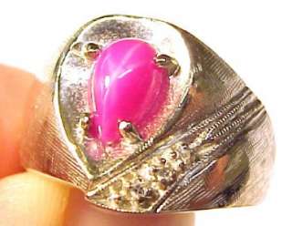 Pink Star Sapphire / Diamond 14KT Solid Gold Ring 4.75  