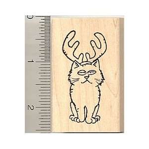    Cat Reindeer Rubber Stamp   Wood Mounted: Arts, Crafts & Sewing