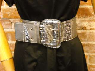 Chi Falchi SILVER GREY Snakeskin & Leather Collage BELT LG/XL NEW 