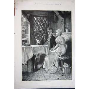 1891 Arbour Man Woman Romance Book Table Fine Art