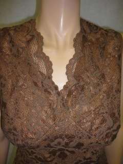 Ann Ferriday Brown with Lace Overlay Shirt Top S Small  