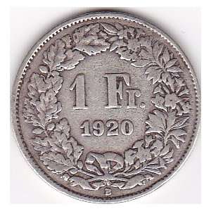  1920 Switzerland 1 Franc Coin   Silver Content 83,5% 