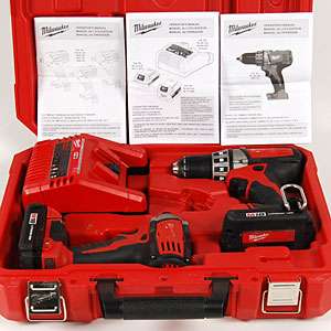 Milwaukee M18 1/2 Driver Drill + Impact Driver + Charger in Case w/ 2 