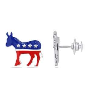 Sterling Silver Red and Blue Enamel Democratic Party Donkey Lapel Pin 