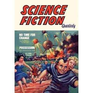  Vintage Art Science Fiction Quarterly: Citizens Flee UFO 