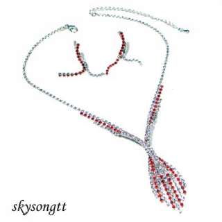 Swarovski Ruby Red Crystal Bridal Necklace Set S1415R  