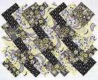 GRAY,YELLOW & BLACK 4 Quilt Block Fabric Squares (#F/141A)