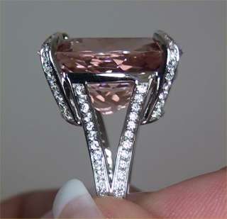  19 Carat Natural Pink Morganite Diamond Cocktail Ring 14k Gold  