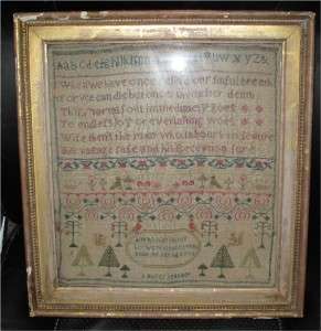 Antique American hand stitched silk & linen needlework sampler 1796