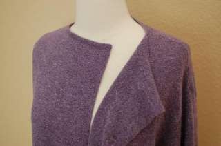 EILEEN FISHER Sweater Open Cardigan Lavender Long Sleeve Pockets Wool 