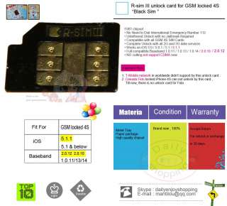Black Rsim Unlock Sim card for GSM 4S Unlocking 5.1.1 2.0.10 Turbo 