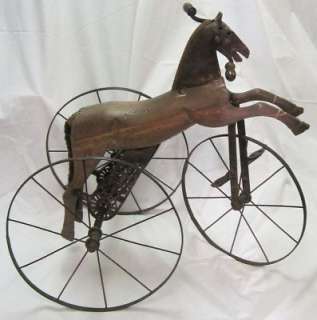 ANTIQUE HORSE TRICYCLE CAST IRON HEAD/CHAIN DRIVE ORIG  