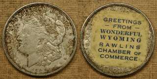 1921 D Stickered Morgan Dollar   Rawlins Wyoming Chamber Of Commerce 