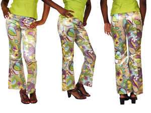 Vintage Satin Mod Floral Tight Pants W/Silk Top Lime 1970S  