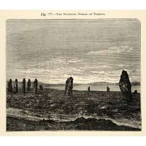  1882 Wood Engraving Standing Stones Stenness Scotland 