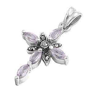   & Lavender CZ Marquise Cut Stones Cross Marcasite Pendant: Jewelry