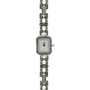  Sterling Silver Marcasite Square Link Watch: Jewelry