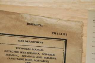 Vintage 1943 US Army War WWII Mine Sweeper Detector Instruction Manual 
