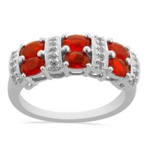  925 Sterling Silver 0.75cts Mexican Fire Opal and White 