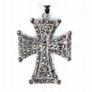    Sterling Silver Tribal Design Cross Marcasite Pendant: Jewelry