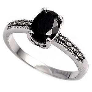  Sterling Silver Marcasite Rings with Black CZ   Sizes: 5 9 