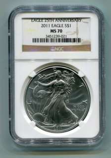2011 AMERICAN SILVER EAGLE NGC MS70 BROWN LABEL MS 70  