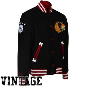   Ness Chicago Blackhawks Black Wool Varsity Vintage Full Button Jacket