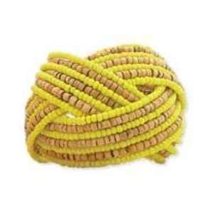    ZAD Yellow Seed Bead Braided Cuff Bracelet with Wood Beads Jewelry