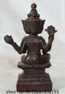 Tibet Tibetan Buddhsit Pure Copper Bronze 4 Head 8 Arms Kwan yin 