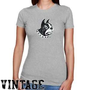 Wofford Terriers Ladies Ash Distressed Logo Vintage Slim Fit T shirt 