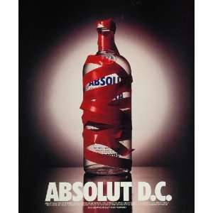   Ad Absolut D. C. Vodka Bottle Red Tape Washington   Original Print Ad