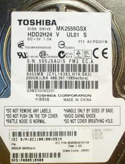 Toshiba MK2555GSX 250GB Sata HDD HDD2H24 V UL01 S  