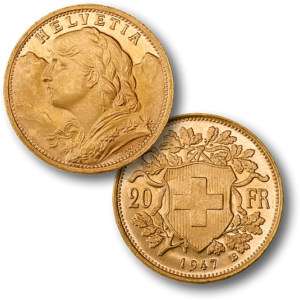 SWISS 20 FRANC GOLD COIN RANDOM YEAR BULLION  