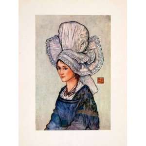  1905 Color Print Festival Cap Costume Portrait Woman Fashion 
