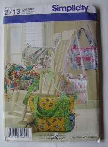 SIMPLICITY PATTERN 2713 Large Diaper Bag Tote 3 Styles  